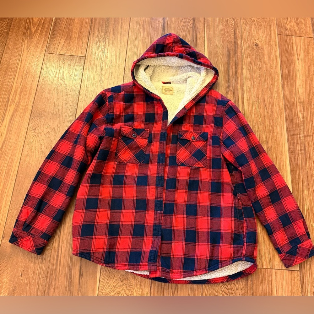 Boston Traders Red and Black Plaid Jacket with pockets.